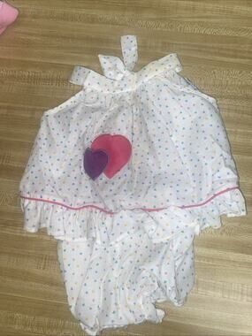 L70s 80s Baby Kisses Dress Bloomer Set 6 Mos Sleeveless Apron USA Made